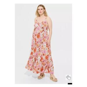 Torrid Orange&Pink Floral Retro Almond Blossom Super Soft Tiered Maxi Dress Sz.4